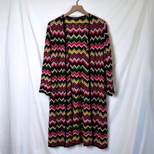 INC Women Chevron Metallic Knit Open Front Duster Cardigan Multicolor Size 1X